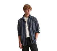 Langarmhemd MARC O'POLO DENIM "mit mehrfarbigen Streifen", Herren, Gr. L, Normalgrößen, dunkelblau, Obermaterial: 100% Baumwolle, gestreift, regular fit normal, Manschette, Hemden (20328012-L) dunkelb