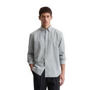 Langarmhemd MARC O'POLO "mit feinem Karomuster", Herren, Gr. M, Normalgrößen, grau (medium blau), Obermaterial: 100% Baumwolle, kariert, regular fit normal, Doppelmanschette, Hemden (71412720-M) mediu