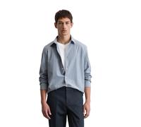 Langarmhemd MARC O'POLO "mit garngefärbtem Streifenmuster", Herren, Gr. M, Normalgrößen, dunkelblau, Obermaterial: 100% Baumwolle, gestreift, regular fit normal, Doppelmanschette, Hemden (74797367-M)