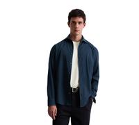 Langarmhemd MARC O'POLO "mit grafischer Musterstruktur", Herren, Gr. L, Normalgrößen, blau (dunkelblau), Obermaterial: 100% Baumwolle, gemustert, regular fit normal, Doppelmanschette, Hemden (76677050