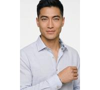 Langarmhemd MARVELIS, Herren, Gr. M, N-Gr, weiß (nürnbergerblau), Web, Obermaterial: 52% Lyocell, 48% Baumwolle, unifarben mit Farbeinsatz, hüftbedeckend, Rundhals, 2-Knopf-Manschette, Hemden, in Lein