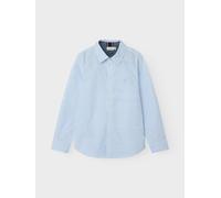Langarmhemd NAME IT "NKMNEWSA für Jungen mit Knopfleiste und Baumwollkomfort", Jungen, Gr. 110, N-Gr, blau (campanula), Web, Obermaterial: 100% Baumwolle, gestreift, regular fit, Ärmel mit Ärmelschlit