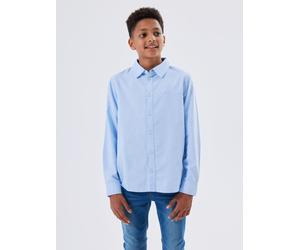 Langarmhemd NAME IT "NKMNEWSA für Jungen mit Knopfleiste und Baumwollkomfort", Jungen, Gr. 110, N-Gr, blau (campanula), Web, Obermaterial: 100% Baumwolle, gestreift, regular fit, Ärmel mit Ärmelschlit