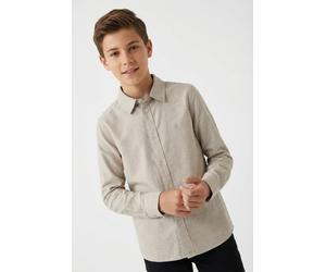 Langarmhemd NAME IT "NKMNEWSA für Jungen mit Knopfleiste und Baumwollkomfort", Jungen, Gr. 146 (152), N-Gr, beige (pure cashmere), Web, Obermaterial: 100% Baumwolle, unifarben, regular fit normal, Ärm