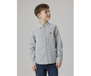 Langarmhemd NAME IT "NKMNEWSA für Jungen mit Knopfleiste und Baumwollkomfort", Jungen, Gr. 158/164, N-Gr, navy blazer stripes:hellweiß, Web, Obermaterial: 100% Baumwolle, gestreift, regular fit normal