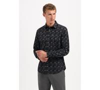 Langarmhemd NO EXCESS "No Excess Bedrucktes Hemd Shirt Allover Printed Structure Stripe", Herren, Gr. S, Normalgrößen, night, 62% Polyester, 33% Modal, 5% Elasthan, regular fit, Hemden (30856262-S) ni