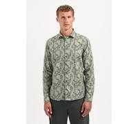 Langarmhemd NO EXCESS "No Excess Bedrucktes T-Shirt Shirt Allover Printed Jacquard", Herren, Gr. L, Normalgrößen, dunkelgrün, 88% Polyester, 12% Baumwolle, regular fit, Hemden (82329240-L) dunkelgrün