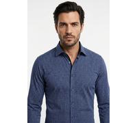 Langarmhemd OLYMP "24/7 - Level 5", Herren, Gr. 40, N-Gr, blau (marine), Web, Obermaterial: 92% Baumwolle, 8% Elasthan, 2-Knopf-Manschette, Hemden, Atmungsaktiv, dehnbar, body fit, New York Kentkragen