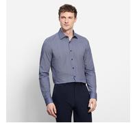 Langarmhemd OLYMP "24/7 - Level 5", Herren, Gr. 40, N-Gr, marine, Jersey, Obermaterial: 92% Baumwolle, 8% Elasthan, gemustert, normal, 2-Knopf-Manschette, Hemden, Body fit, New York Kentkragen, Busine