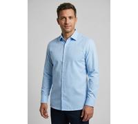 Langarmhemd OLYMP "24/7 - Level 5", Herren, Gr. 46, N-Gr, bleu, Jersey, Obermaterial: 92% Baumwolle, 8% Elasthan, gemustert, normal, 2-Knopf-Manschette, Hemden Langarmhemd, Body fit, New York Kentkrag