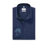 Langarmhemd OLYMP "24/Seven - Level Five", Herren, Gr. 41, N-Gr, blau (marine), Web, Obermaterial: 64% Baumwolle, 27% Polyester, 9% Elasthan, normal, 2-Knopf-Manschette, Hemden, body fit, Businesshemd