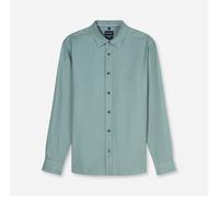 Langarmhemd OLYMP, Herren, Gr. M, N-Gr, grau, grün, Twill, Obermaterial: 100% Baumwolle, unifarben, regular fit normal, 1-Knopf-Manschette, Hemden, Freizeithemd, Regular Fit, Kentkragen (75564207-M) g