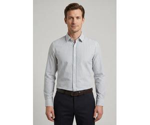 Langarmhemd OLYMP, Herren, Gr. XL, N-Gr, weiß, Web, Obermaterial: 100% Baumwolle, gestreift, regular fit normal, 1-Knopf-Manschette, Hemden, Freizeithemd, regular fit, Kentkragen (31621627-XL) weiß