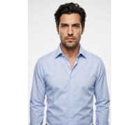 Langarmhemd OLYMP "Level 5", Herren, Gr. 41, N-Gr, blau (hellblau), Web, Obermaterial: 97% Baumwolle, 3% Elastolefin, 2-Knopf-Manschette, Hemden, unifarben, body fit, Kentkragen, Businesshemd (2803971