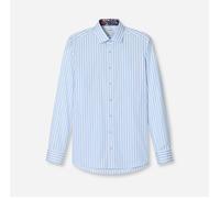 Langarmhemd OLYMP "Level 5", Damen, Gr. 45, N-Gr, blau (bleu), Web, Obermaterial: 97% Baumwolle, 3% Elastolefin, 2-Knopf-Manschette, Hemden Langarmhemd, gestreift, body fit, New York Kentkragen, Busin