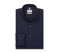 Langarmhemd OLYMP "Level 5", Herren, Gr. 45, N-Gr, blau (marine), Web, Obermaterial: 100% Baumwolle, körpernah, 2-Knopf-Manschette, Hemden, Businesshemd, body fit, mit feiner Struktur, Haifischkragen