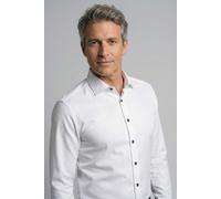 Langarmhemd OLYMP "Level Five 24/Seven", Herren, Gr. 42, N-Gr, weiß, Jersey, Obermaterial: 92% Baumwolle, 8% Elasthan, körpernah normal, 2-Knopf-Manschette, Hemden, Businesshemd, body fit, Modern Kent