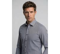 Langarmhemd OLYMP "Level Five 24/Seven", Herren, Gr. 44, N-Gr, marine, Jersey, Obermaterial: 86% Polyamid, 14% Elasthan, gestreift, körpernah normal, 2-Knopf-Manschette, Hemden, Businesshemd, body fit