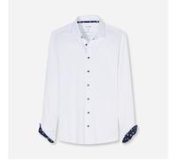 Langarmhemd OLYMP "Level Five 24/Seven", Herren, Gr. 45, N-Gr, weiß, Jersey, Obermaterial: 92% Baumwolle, 8% Elasthan, körpernah normal, 2-Knopf-Manschette, Hemden, Businesshemd, body fit, Modern Kent