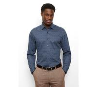 Langarmhemd OLYMP "Level Five", Herren, Gr. 42, N-Gr, marine, Web, Obermaterial: 97% Baumwolle, 3% Elastolefin, normal, 2-Knopf-Manschette, Hemden, Businesshemd, body fit, New York Kentkragen, gemuste