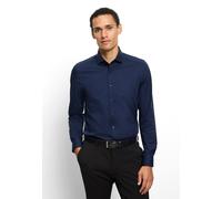 Langarmhemd OLYMP "Level Five", Herren, Gr. 42, N-Gr, marine, Web, Obermaterial: 97% Baumwolle, 3% Elastolefin, unifarben, normal, 2-Knopf-Manschette, Hemden, Businesshemd, unifarben, body fit, Royalk