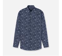 Langarmhemd OLYMP "Luxor 24/Seven", Herren, Gr. 41, N-Gr, blau (marine), Web, Obermaterial: 64% Baumwolle, 27% Polyester, 9% Elasthan, gemustert, comfort fit hüftbedeckend, 2-Knopf-Manschette verstell