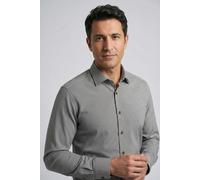 Langarmhemd OLYMP "Luxor 24/Seven", Herren, Gr. 42, N-Gr, grau (graugrün), Jersey, Obermaterial: 92% Baumwolle, 8% Elasthan, normal, 2-Knopf-Manschette, Hemden, Businesshemd, Jersey, modern fit, New K