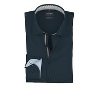 Langarmhemd OLYMP "Luxor 24/Seven", Herren, Gr. 42, N-Gr, marine, Web, Obermaterial: 100% Baumwolle, normal, 2-Knopf-Manschette, Hemden, Businesshemd, New-Kentkragen, modern fit (14715627-42) marine