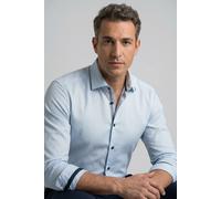 Langarmhemd OLYMP "Luxor 24/Seven", Herren, Gr. 43, N-Gr, bleu, Web, Obermaterial: 100% Baumwolle, normal, 2-Knopf-Manschette, Hemden, Businesshemd, New-Kentkragen, modern fit (44464551-43) bleu