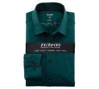 Langarmhemd OLYMP "Luxor 24/Seven modern fit Jerseyshirt", Herren, Gr. 44, N-Gr, grün (dunkelgrün), Jersey, Obermaterial: 92% Baumwolle, 8% Elasthan, Hemden Langarmhemd, mit geruchshemmenden Materiale