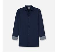 Langarmhemd OLYMP "24/7 - Luxor comfort fit", Herren, Gr. 41, N-Gr, blau (marine), Web, Obermaterial: 64% Baumwolle, 27% Polyester, 9% Elasthan, casual, comfort fit normal, Langarm 2-Knopf-Manschette,