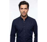 Langarmhemd OLYMP "Luxor", Herren, Gr. 43, N-Gr, blau (marine), Web, Obermaterial: 100% Baumwolle, comfort fit normal, 2-Knopf-Manschette, Hemden, Businesshemd, comfort fit, Button-down-Kragen (412288