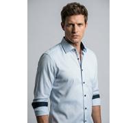 OLYMP Herren Businesshemd Comfort Fit Bügelfrei | Bleu mit Besatz | New Kent Kragen Gr. 43
