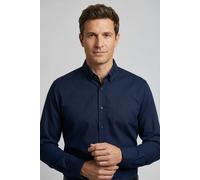 Langarmhemd OLYMP "Luxor", Herren, Gr. 43, N-Gr, marine, Web, Obermaterial: 100% Baumwolle, unifarben, normal, 2-Knopf-Manschette, Hemden, modern fit, Button-down-Kragen, Businesshemd (91890254-43) ma
