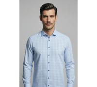 Langarmhemd OLYMP "Luxor modern fit", Herren, Gr. 43, N-Gr, blau (bleu), Web, Obermaterial: 100% Baumwolle, 2-Knopf-Manschette, Hemden, modern fit, Businesshemd, Global-Kentkragen, kariert (81839720-4