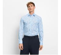 Langarmhemd OLYMP "No 6 six", Herren, Gr. 43, N-Gr, blau (weiß), Web, Obermaterial: 97% Baumwolle, 3% Elastolefin, gemustert, sehr schmal normal, 2-Knopf-Manschette, Hemden, super slim, Kentkragen, Bu