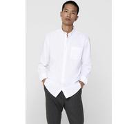 Langarmhemd ONLY & SONS "ONSALVARO SLIM LS OXFORD SHIRT NOOS", Herren, Gr. L, N-Gr, weiß, Web, Obermaterial: 55% Baumwolle, 45% Polyester, unifarben, schmal, Rundhals, Ärmel mit Ärmelschlitz 2-Knopf-M