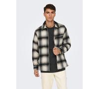 Langarmhemd ONLY & SONS "ONSAUSTIN WOOL ZIP OVERSHIRT", Herren, Gr. M, N-Gr, weiß (antique weiß), Web, Obermaterial: 90% Polyester, 10% Wolle, kariert, Basic, relaxed fit normal, Aufschlag, Hemden (59