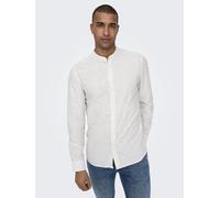 Langarmhemd ONLY & SONS "ONSCAIDEN LS MAO STRIPE LINEN SHIRT NOOS", Damen, Gr. S, N-Gr, beige (chinchilla), Web, Obermaterial: 55% Baumwolle, 45% Leinen, gestreift, slim fit, Hemden Langarmhemd (91926