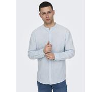 Langarmhemd ONLY & SONS "ONSCAIDEN LS MAO STRIPE LINEN SHIRT NOOS", Damen, Gr. XXL, N-Gr, blau (cashmere blau), Web, Obermaterial: 55% Baumwolle, 45% Leinen, gestreift, slim fit, Hemden Langarmhemd (6