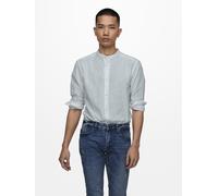 Herren O&S Leichtes Leinen Hemd Langarm Slim Fit Oberteil Einfarbiges Basic Shirt ONSCAIDEN, Farben:Blau-3, Größe Hemd:XXL