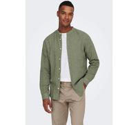 Langarmhemd ONLY & SONS "ONSCAIDEN LS SOLID LINEN MAO SHIRT NOOS", Herren, Gr. XXL, N-Gr, grün (swamp), Web, Obermaterial: 55% Baumwolle, 45% Leinen, unifarben, slim fit, Rundhals, 2-Knopf-Manschette,
