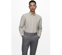Langarmhemd ONLY & SONS "ONSCAIDEN LS SOLID LINEN SHIRT NOOS", Herren, Gr. M, N-Gr, grau (chinchilla), Web, Obermaterial: 55% Baumwolle, 45% Leinen, unifarben, slim fit normal, Rundhals, Ärmel mit Ärm