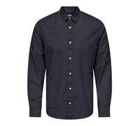 Langarmhemd ONLY & SONS "ONSCANTLEY LIFE LS SOLID LINEN SHIR OTL", Herren, Gr. S, N-Gr, schwarz navy, Web, Obermaterial: 95% Baumwolle, 5% Leinen, unifarben, slim fit normal, Hemden (65756829-S) schwa