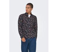 Langarmhemd ONLY & SONS "ONSELF XMAS AOP SLIM POPLIN LS SHIRT", Damen, Gr. L, N-Gr, schwarz aop:candycane, Web, Obermaterial: 100% Baumwolle, bedruckt, slim fit, Hemden Langarmhemd (53079453-L)