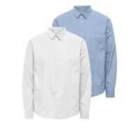 Langarmhemd ONLY & SONS "ONSFLORIAN LIFE LS POPLIN SHIRT 2- PACK", Herren, Gr. XL, N-Gr, weiß (cashmere blau pack:1weiß 1 cashmere blau), Web, Obermaterial: 65% Polyester, 35% Baumwolle, unifarben, sl