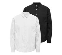 Langarmhemd ONLY & SONS "ONSFLORIAN LIFE LS POPLIN SHIRT 2- PACK", Herren, Gr. XL, N-Gr, weiß (schwarz pack:1weiß 1schwarz), Web, Obermaterial: 65% Polyester, 35% Baumwolle, unifarben, slim fit, Hemde