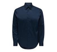 Langarmhemd ONLY & SONS "ONSJIM SLIM SHIRT FRML NOOS", Herren, Gr. L, N-Gr, schwarz sapphire, Web, Obermaterial: 56% Baumwolle, 40% Polyester, 4% Elasthan, unifarben, slim fit normal, 2-Knopf-Manschet