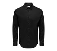 Langarmhemd ONLY & SONS "ONSJIM SLIM SHIRT FRML NOOS", Herren, Gr. XXL, N-Gr, schwarz, Web, Obermaterial: 56% Baumwolle, 40% Polyester, 4% Elasthan, unifarben, slim fit normal, 2-Knopf-Manschette, Hem