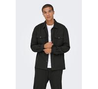 Langarmhemd ONLY & SONS "ONSMARK BRUSHED 0353 OVERSHIRT", Herren, Gr. L, N-Gr, schwarz (dunkelgrau melange), Web, Obermaterial: 64% Polyester, 33% Viskose, 3% Elasthan, meliert, normal normal, ohne Au